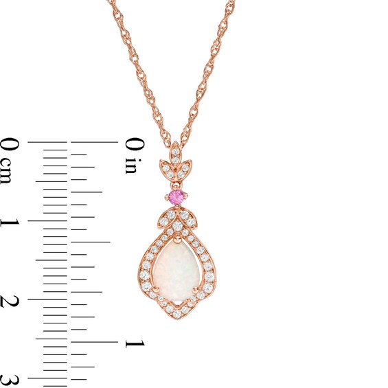 Pear-Shaped Lab-Created Opal, Pink and White Sapphire Lotus Drop Pendant in Sterling Silver with 14K Rose Gold Plate Pear-Shaped Lab-Created Opal, Pink and White Sapphire Lotus Drop Pendant in Sterling Silver with 14K Rose Gold Plate
