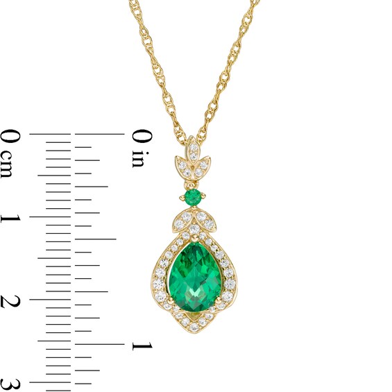 Pear-Shaped Lab-Created Emerald and White Sapphire Lotus Drop Pendant in Sterling Silver with 14K Gold Plate Pear-Shaped Lab-Created Emerald and White Sapphire Lotus Drop Pendant in Sterling Silver with 14K Gold Plate