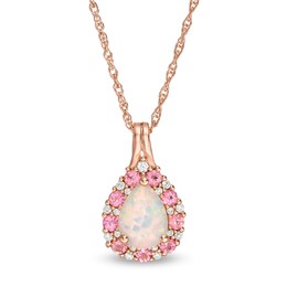 Pear-Shaped Lab-Created Opal, Pink and White Sapphire Frame Teardrop Pendant in Sterling Silver with 14K Rose Gold Plate