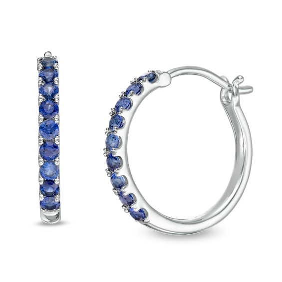 Lab-Created Blue Sapphire Hoop Earrings in Sterling Silver