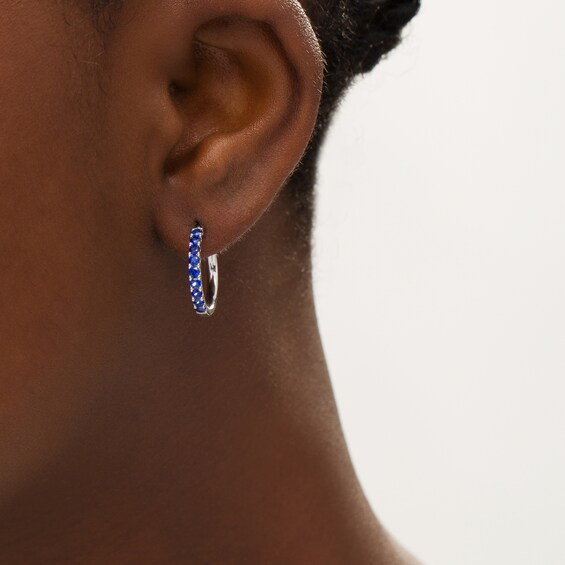 Lab-Created Blue Sapphire Hoop Earrings in Sterling Silver