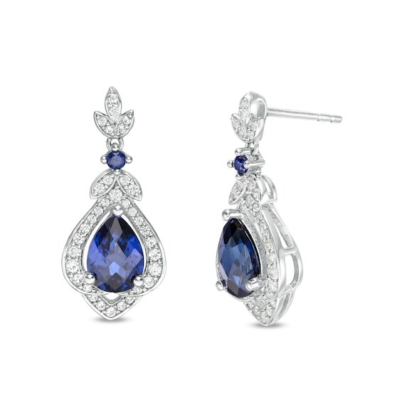 Pear-Shaped Lab-Created Blue and White Sapphire Vintage-Style Drop ...