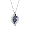 Thumbnail Image 0 of Marquise Lab-Created Blue and White Sapphire Leaf Cluster Double Bypass Frame Pendant in Sterling Silver