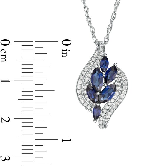 Marquise Lab-Created Blue and White Sapphire Leaf Cluster Double Bypass Frame Pendant in Sterling Silver Marquise Lab-Created Blue and White Sapphire Leaf Cluster Double Bypass Frame Pendant in Sterling Silver