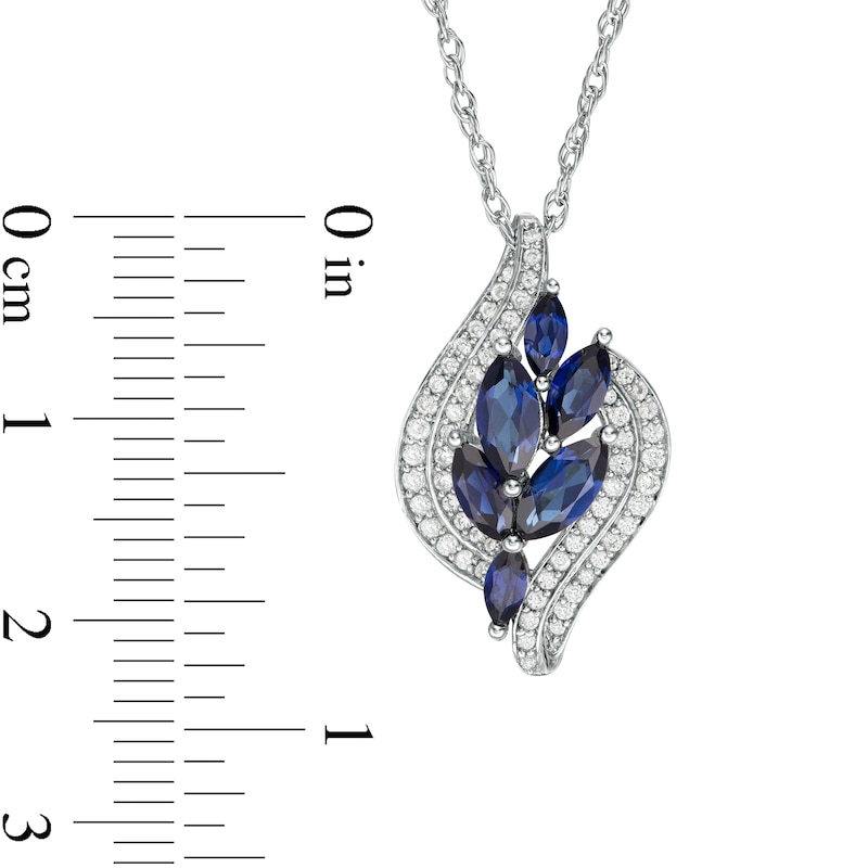 Marquise Lab-Created Blue and White Sapphire Leaf Cluster Double Bypass Frame Pendant in Sterling Silver