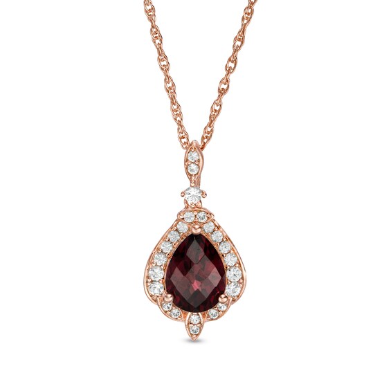Pear-Shaped Garnet and Lab-Created White Sapphire Vintage-Style Pendant in Sterling Silver with 14K Rose Gold Plate Pear-Shaped Garnet and Lab-Created White Sapphire Vintage-Style Pendant in Sterling Silver with 14K Rose Gold Plate