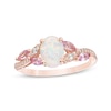 Thumbnail Image 0 of Oval Lab-Created Opal, Pink and White Sapphire Leaf-Sides Bypass Ring in Sterling Silver with 14K Rose Gold Plate