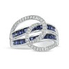 Thumbnail Image 0 of Princess-Cut Lab-Created Blue and White Sapphire Bypass Loop Wave Ring in Sterling Silver