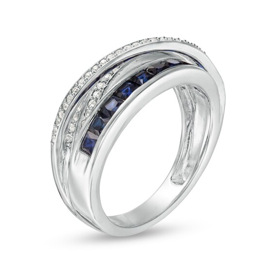 Princess-Cut Lab-Created Blue and White Sapphire Multi-Row Crossover Split Shank Ring in Sterling Silver Princess-Cut Lab-Created Blue and White Sapphire Multi-Row Crossover Split Shank Ring in Sterling Silver