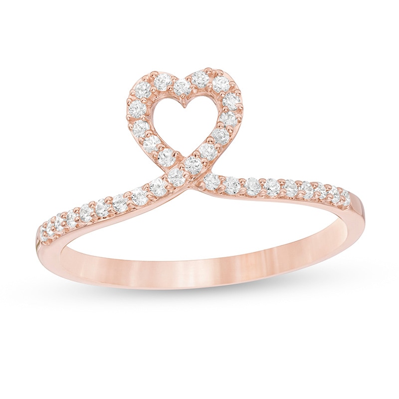 1/5 CT. T.W. Diamond Heart-Shaped Loop Ring in 10K Rose Gold
