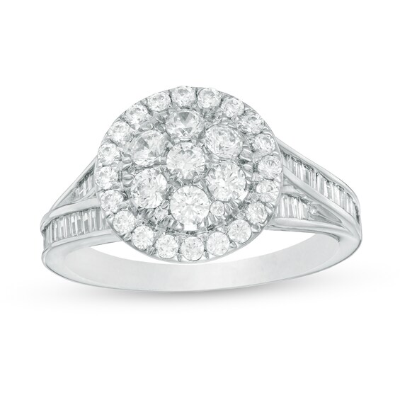 1 CT. T.w. Baguette and Round Composite Diamond Frame Ring in 10K White Gold