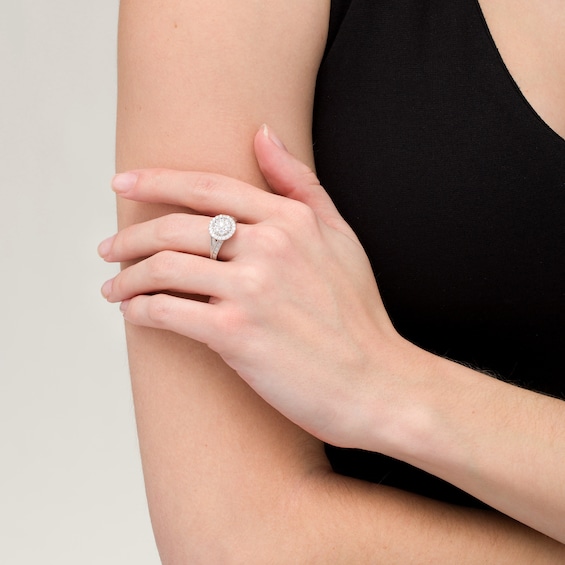 1 CT. T.w. Baguette and Round Composite Diamond Frame Ring in 10K White Gold