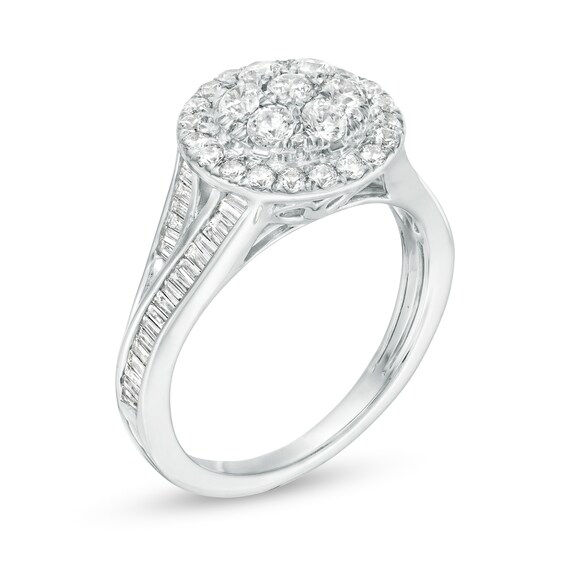 1 CT. T.w. Baguette and Round Composite Diamond Frame Ring in 10K White Gold