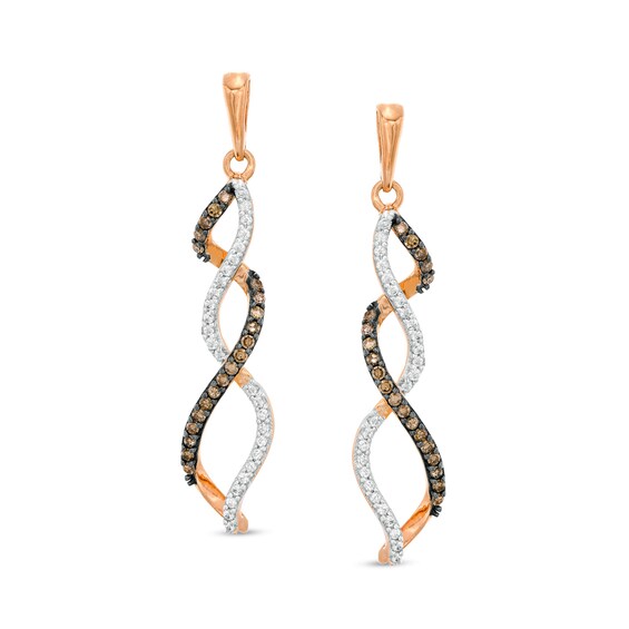 1/3 CT. T.w. Champagne and White Diamond Twist Flame Drop Earrings in 10K Rose Gold