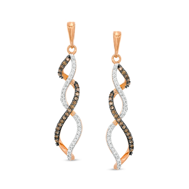 1/3 CT. T.W. Champagne and White Diamond Twist Flame Drop Earrings in 10K Rose Gold