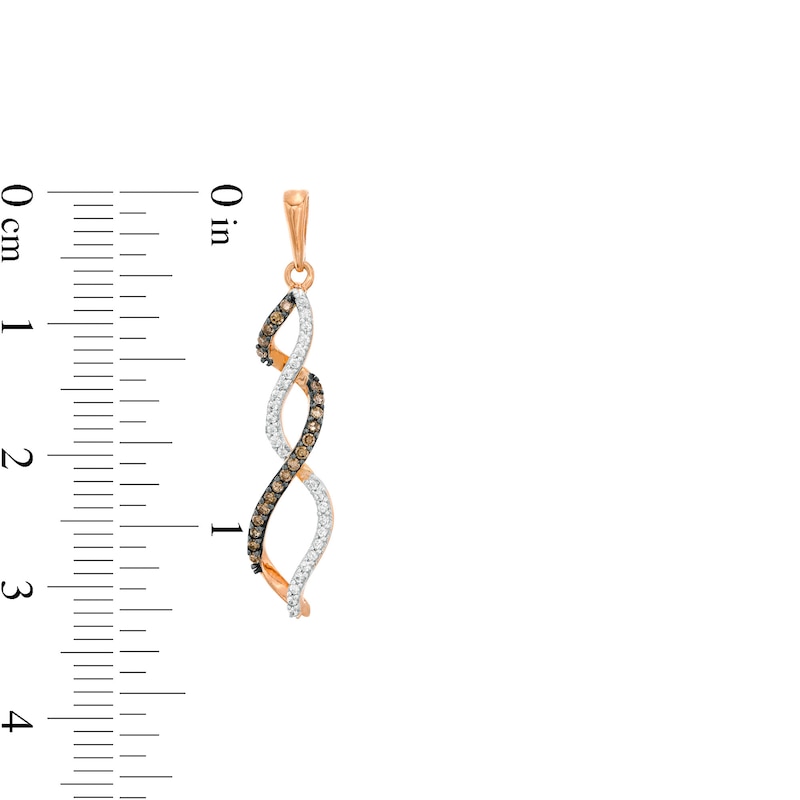Main Image 3 of 1/3 CT. T.W. Champagne and White Diamond Twist Flame Drop Earrings in 10K Rose Gold