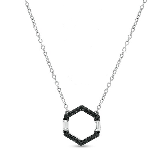 1/6 CT. T.w. Enhanced Black and White Diamond Hexagon Necklace in Sterling Silver