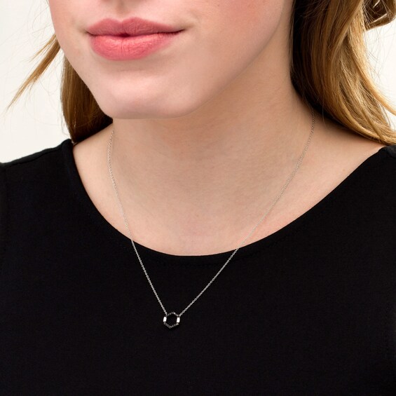 1/6 CT. T.w. Enhanced Black and White Diamond Hexagon Necklace in Sterling Silver