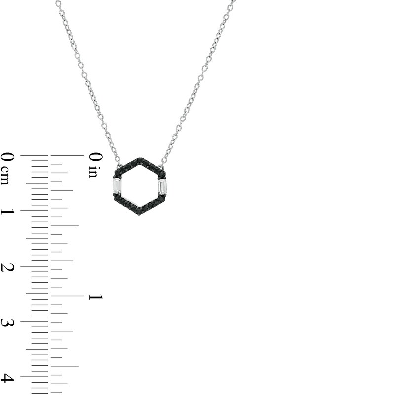 Main Image 3 of 1/6 CT. T.W. Enhanced Black and White Diamond Hexagon Necklace in Sterling Silver