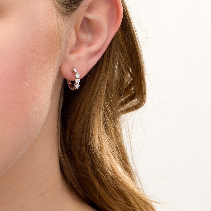 Main Image 2 of 1/2 CT. T.W. Diamond Past Present Future® Hoop Earrings in 10K White Gold