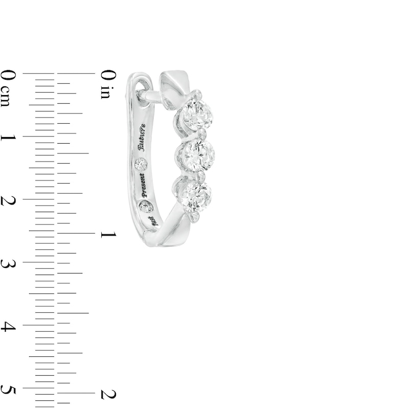 Main Image 3 of 1/2 CT. T.W. Diamond Past Present Future® Hoop Earrings in 10K White Gold
