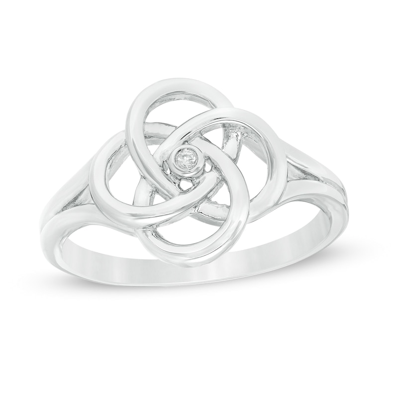 Diamond Accent Solitaire Celtic Knot Ring in Sterling Silver