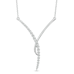 1/3 CT. T.W. Diamond Curved "Y" Necklace in 10K White Gold