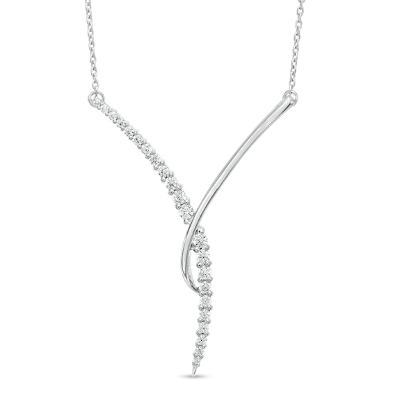 1/3 CT. T.w. Diamond Curved "Y" Necklace in 10K White Gold