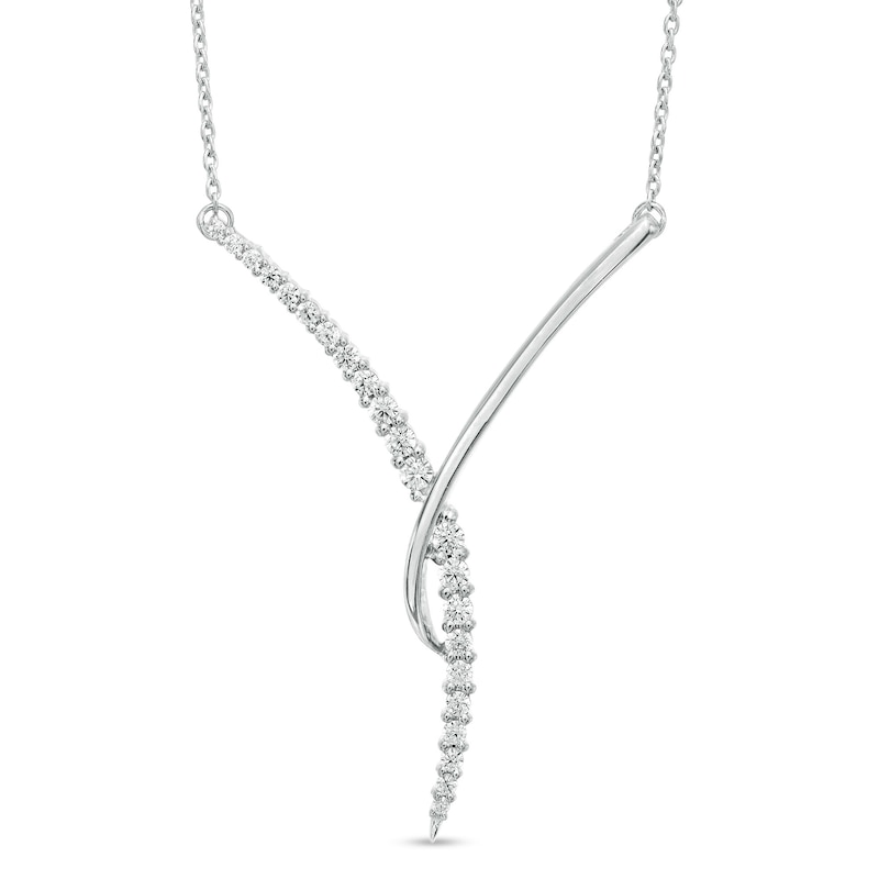 1/3 CT. T.W. Diamond Curved "Y" Necklace in 10K White Gold