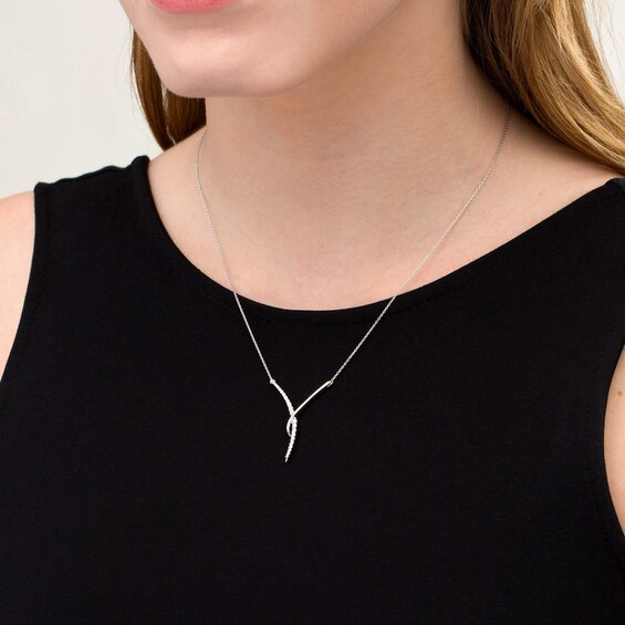 1/3 CT. T.w. Diamond Curved "Y" Necklace in 10K White Gold
