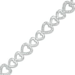 1/15 CT. T.W. Diamond Sideways Heart Link Bracelet in Sterling Silver - 7.5&quot;