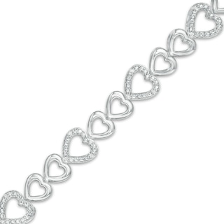 1/15 CT. T.W. Diamond Sideways Heart Link Bracelet in Sterling Silver - 7.5"