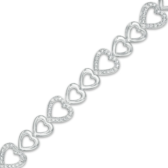 Zales 1/5 Ct. T.W. Diamond Heart Assorted Charm Bracelet in Sterling Silver