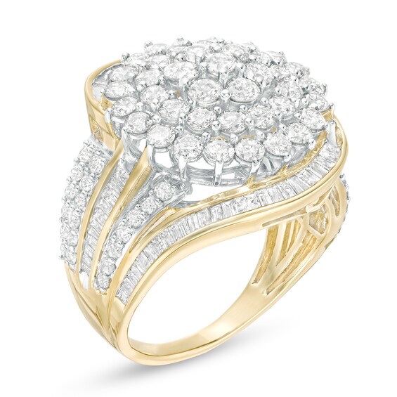3 CT. T.w. Composite Diamond Multi-Row Bypass Ring in 10K Gold