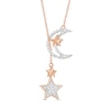 Thumbnail Image 0 of 1/15 CT. T.W. Diamond Star and Moon Drop Necklace in Sterling Silver with 10K Rose Gold Plate