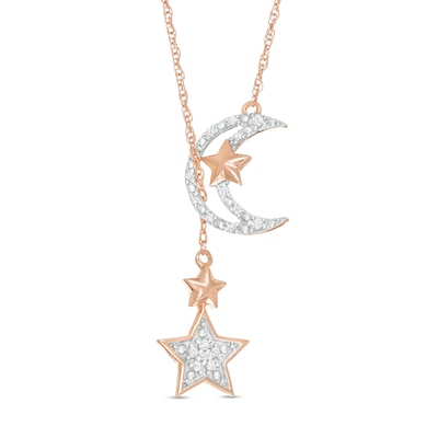 1 15 Ct T W Diamond Star And Moon Drop Necklace In Sterling Silver With 10k Rose Gold Plate Zales 1 15 Ct T W Diamond Star And Moon Drop Necklace In Sterling Silver With 10k Rose Gold Plate Zales