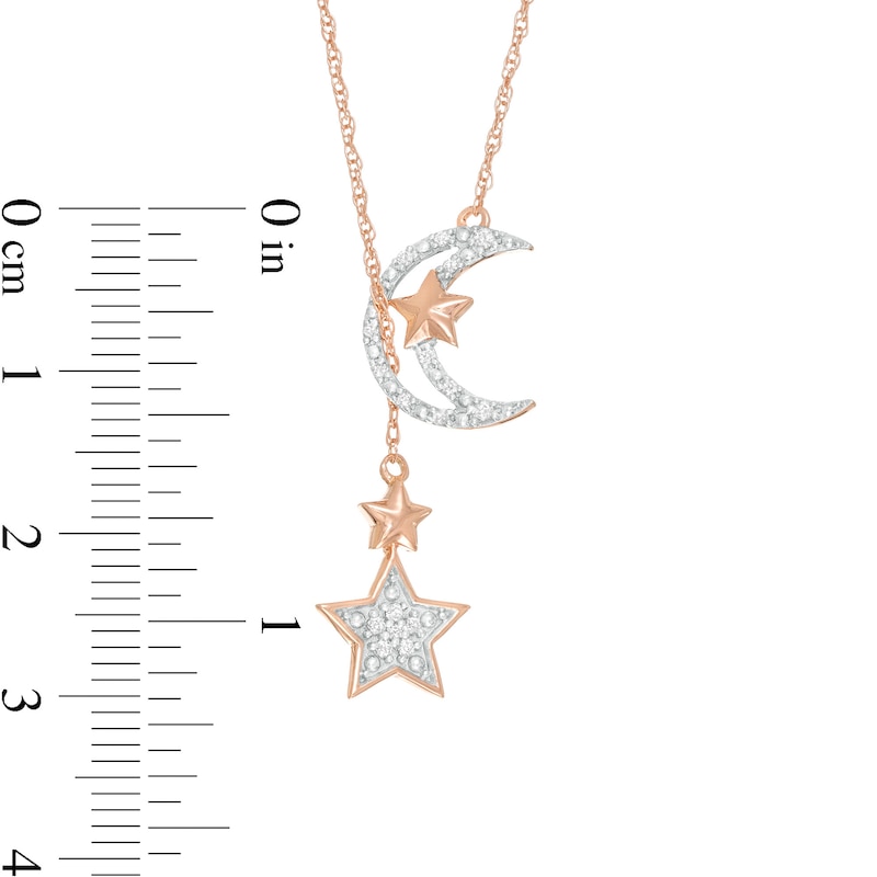 1/15 CT. T.W. Diamond Star and Moon Drop Necklace in Sterling Silver with 10K Rose Gold Plate