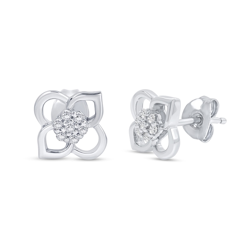 Main Image 3 of 1/15 CT. T.W. Composite Diamond Flower Stud Earrings in Sterling Silver