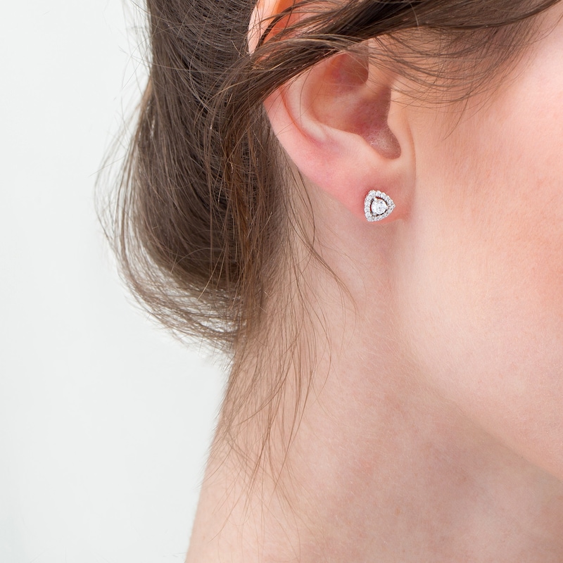 Main Image 2 of 3/8 CT. T.W. Diamond Trillion Frame Stud Earrings in 10K White Gold