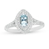 Oval Aquamarine and 1/3 CT. T.W. Diamond Double Marquise Frame Engagement Ring in 14K White Gold
