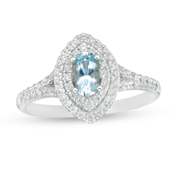 Oval Aquamarine and 1/3 CT. T.W. Diamond Double Marquise Frame ...