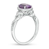 Thumbnail Image 3 of Oval Rose de France Amethyst and 1/3 CT. T.W. Diamond Frame Twist Shank Engagement Ring in 14K White Gold