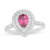 Pear-Shaped Tourmaline and 1/2 CT. T.W. Diamond Double Frame Engagement Ring in 14K White Gold