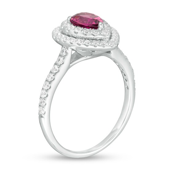 Pear-Shaped Tourmaline and 1/2 CT. T.w. Diamond Double Frame Engagement Ring in 14K White Gold