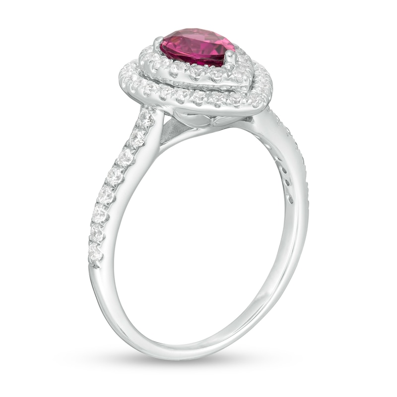 Main Image 3 of Pear-Shaped Tourmaline and 1/2 CT. T.W. Diamond Double Frame Engagement Ring in 14K White Gold