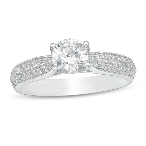 1 CT. T.w. Diamond Double Row Vintage-Style Engagement Ring in 14K White Gold