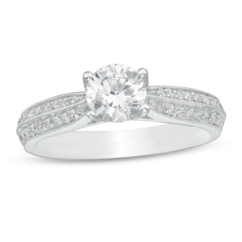 1 CT. T.W. Diamond Double Row Vintage-Style Engagement Ring in 14K White Gold