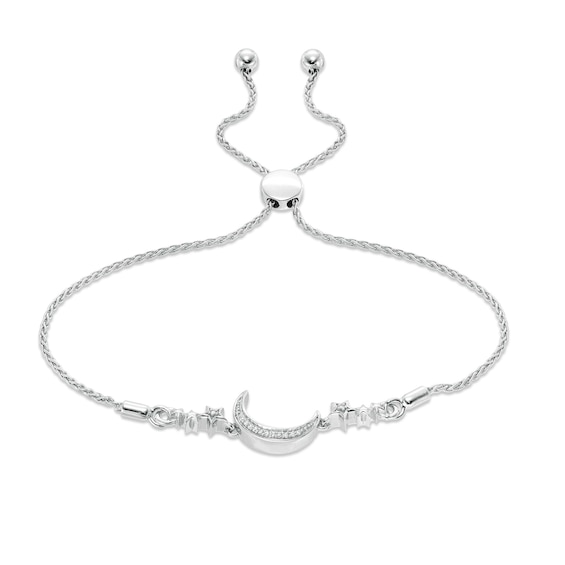 Diamond Accent Crescent Moon and Stars Bolo Bracelet in Sterling Silver - 8.0"