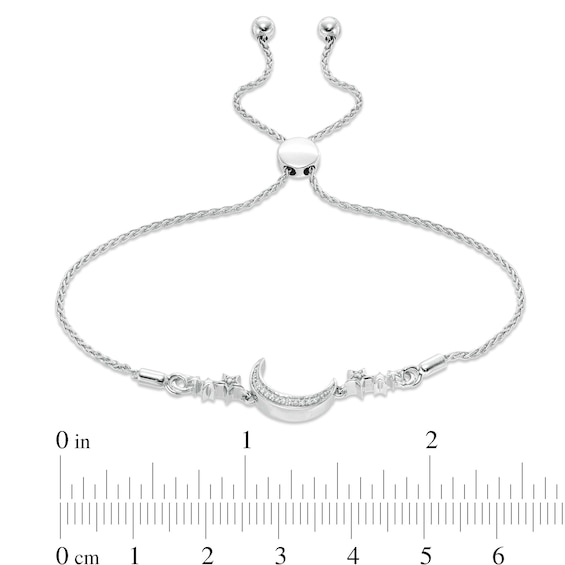 Diamond Accent Crescent Moon and Stars Bolo Bracelet in Sterling Silver - 8.0"