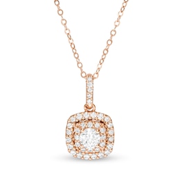 5/8 CT. T.W. Diamond Double Cushion Frame Pendant in 14K Rose Gold